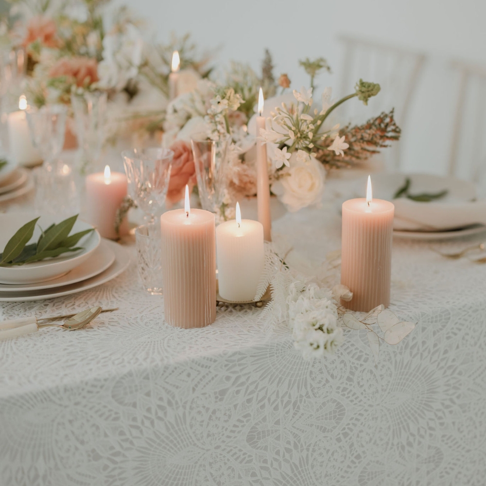 Sophia Lace Vintage Table Linen adds a touch of grace and refinement to the table design.