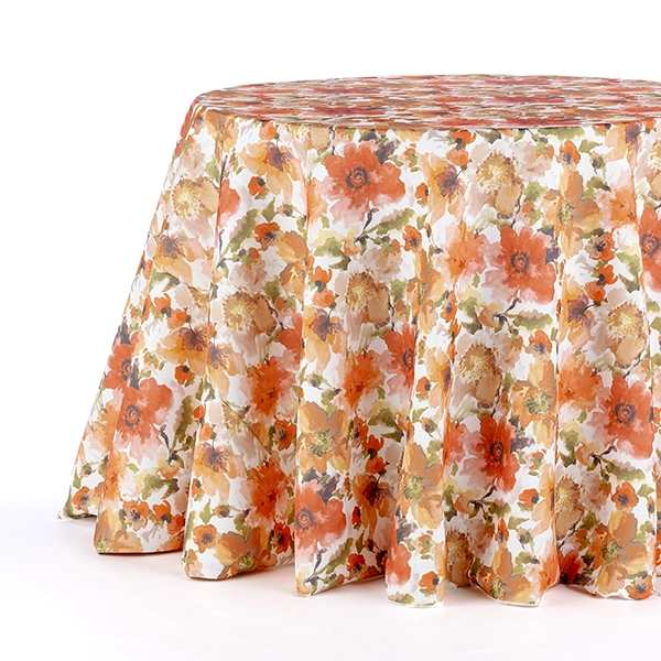 Layla Floral Orange Yellow Pink Tablecloth, Crop Table.