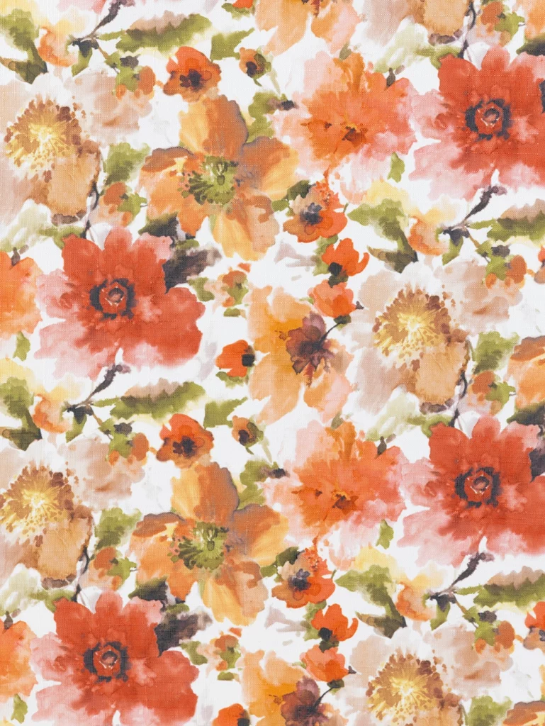 Layla Floral Orange Yellow Pink Tablecloth & Dinner Napkin Rentals for Events.