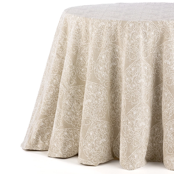 McKinley Embroidered Linen Tablecloth, Crop Table.