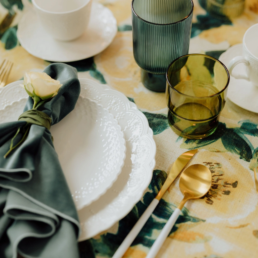 a table set with the linen from The Somerset Collection
