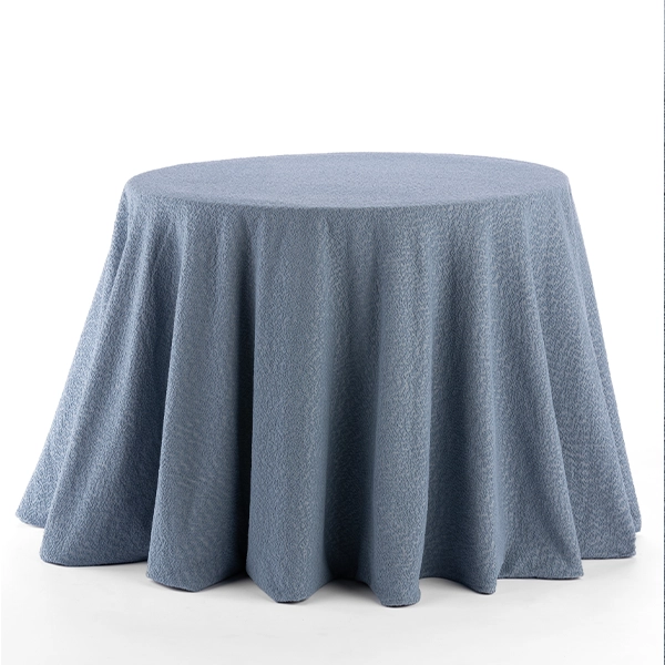 A view of Boucle Powder Blue tablecloth rental in full size