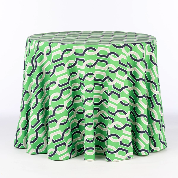 A Dixie Fern Green tablecloth available for event linen rental.