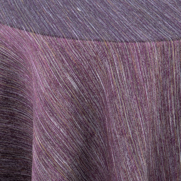 A close up of a Millennial Purple tablecloth for an event.