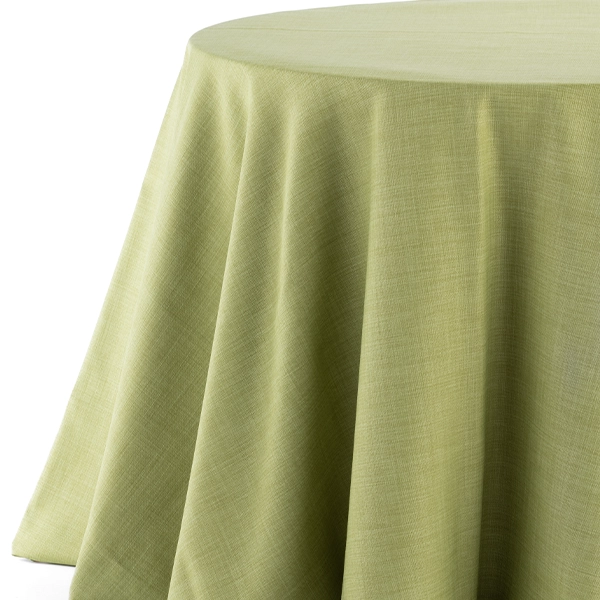 A Nola Spring Green tablecloth on a white background for event linen rental.