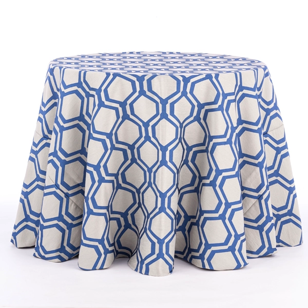 A view of Paige Cobalt Blue tablecloth rental in full size.