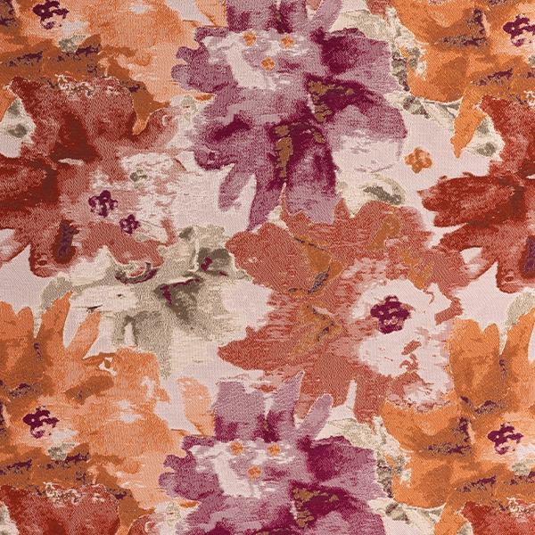 A Penelope Pomegranate floral pattern on a fabric available for event linen rental.