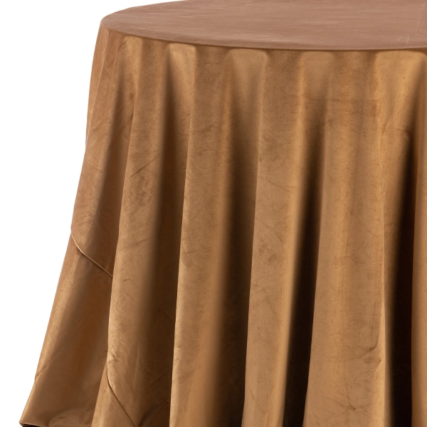 A Velvet Rust table cloth on a white background available for event linen rental.