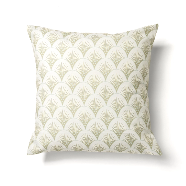 A white and green Fitzgerald Matte Gold Pillow available for event linen rental.
