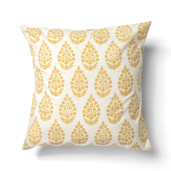 A white and yellow Maisie Sunshine Pillow for event linen rental.