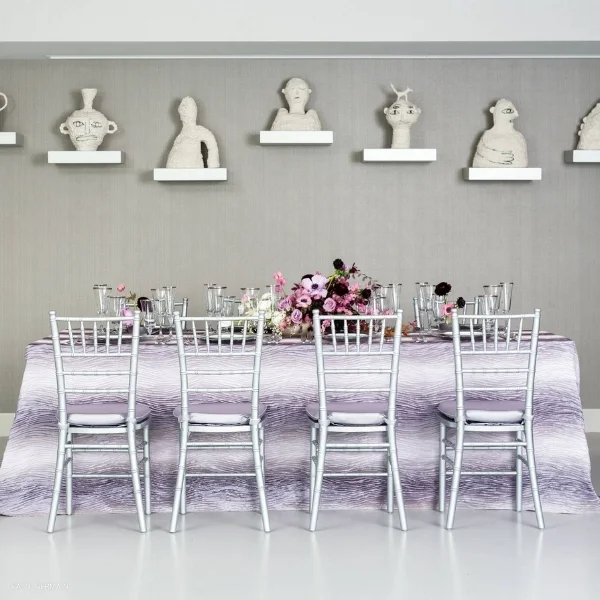 An event River Lavender rental with a table set that includes chairs and River Lavender rental options.