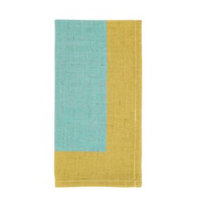 Two-toned Monaco Woodrose towel with teal and mustard yellow panels.